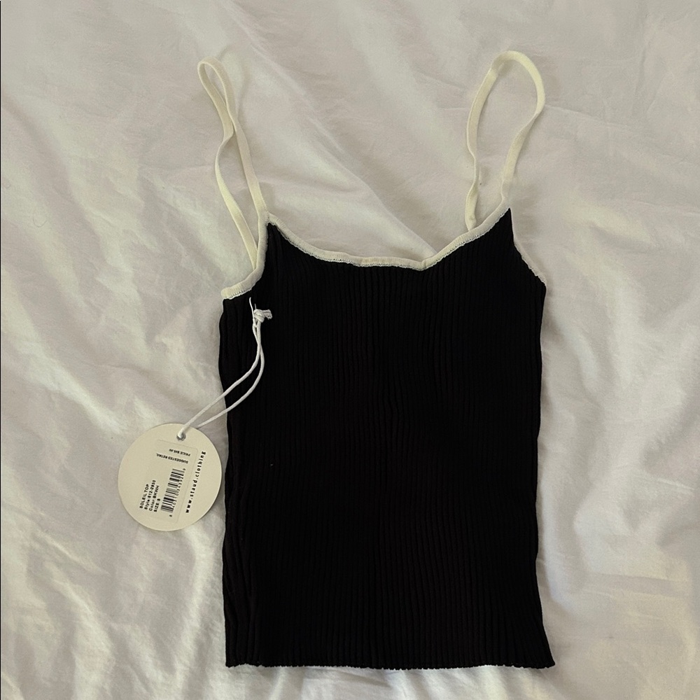 STAUD Black and Cream Ribbed Camisole